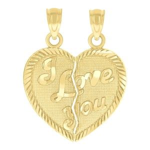 10kt 10k Yellow Gold Womens Textured I Love You Break Apart Heart Charm Pendant